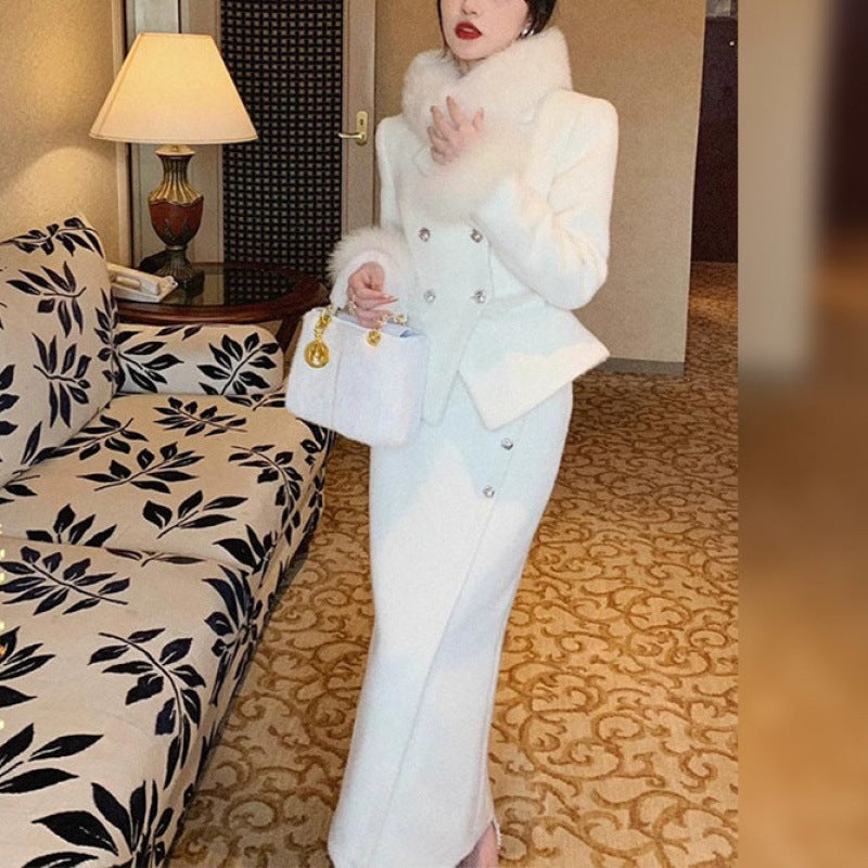 Socialite Style White Fur Coat Skirt Small Dress