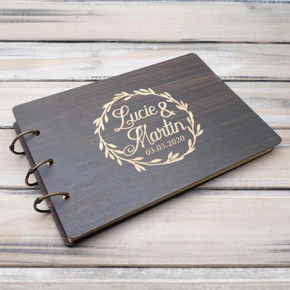 Vintage Wooden Wedding Name Date Lettering Guest Book