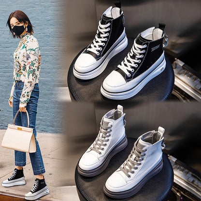 Women's All Match Leather Martin Boots Mid Tube Thick Sole