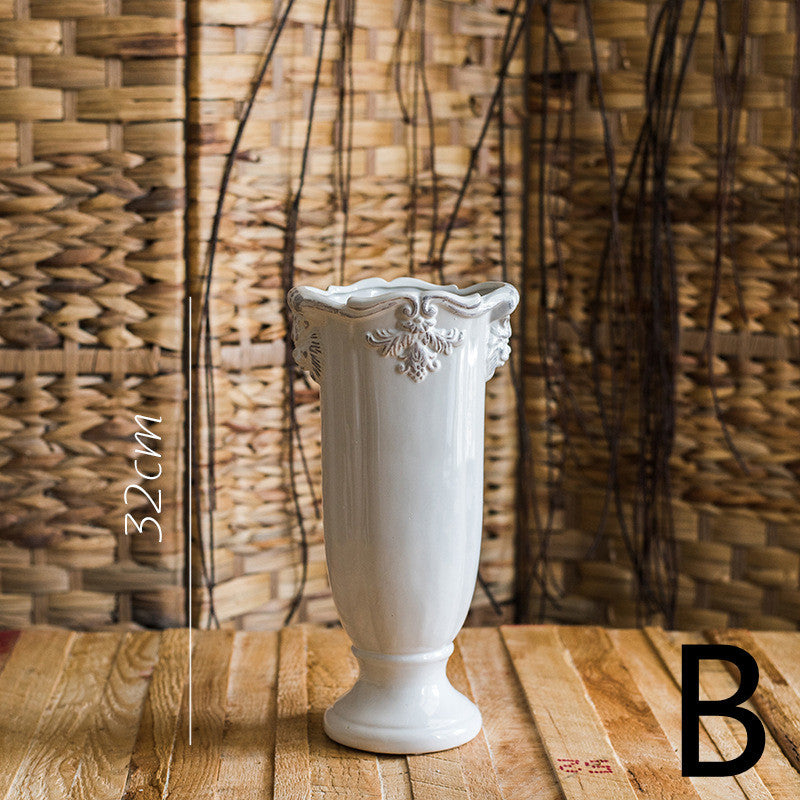 Pedestal Flower Vase Flower Pot Ceramic Glaze Ornament White Porcelain