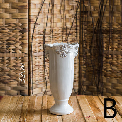 Pedestal Flower Vase Flower Pot Ceramic Glaze Ornament White Porcelain