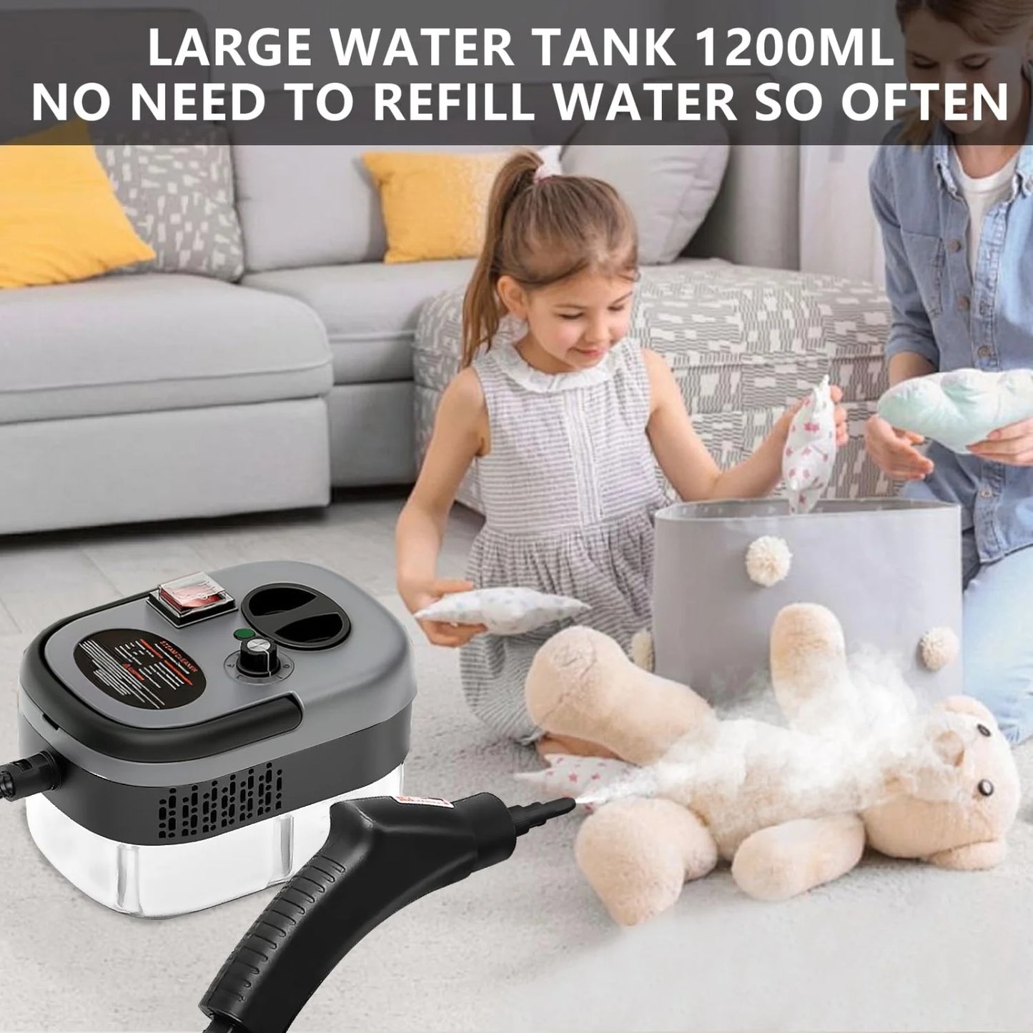 2500W Handheld Steam Cleaner With 12 Attachments, 1.2L Tank For Home, Car, Kitchen, Bathroom & Tile Grout, Gray