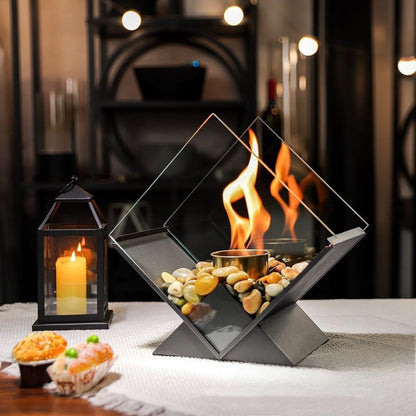 Desktop Alcohol Fireplace Real Fire Portable Viewing Heating Rhombus