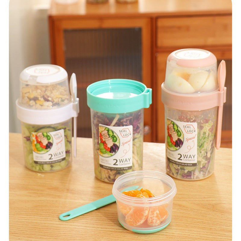 Portable Breakfast Oatmeal Cereal Nut Yogurt Salad Cup Container Set With Fork Sauce Cup Lid Bento Food Bowl Kitchen Lunch Box