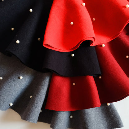 Girls High Waist Knitted Pearl Umbrella Skirt