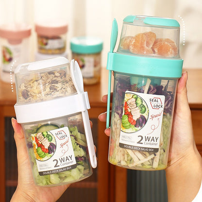 Portable Breakfast Oatmeal Cereal Nut Yogurt Salad Cup Container Set With Fork Sauce Cup Lid Bento Food Bowl Kitchen Lunch Box