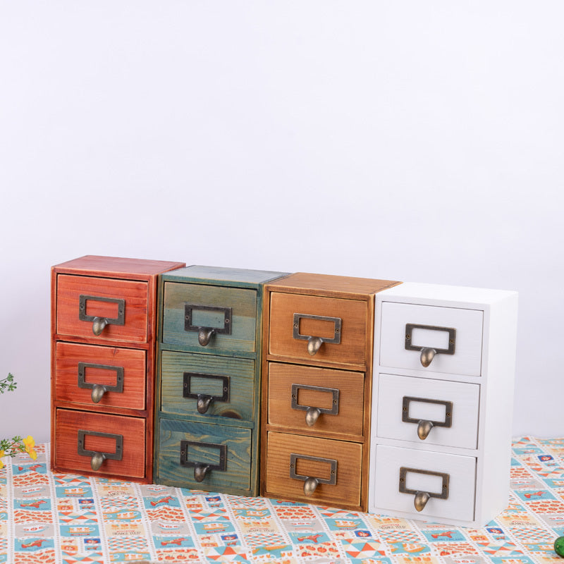 Environmentally Friendly Log Box Three Drawer Desktop Storage