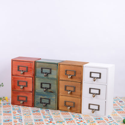 Environmentally Friendly Log Box Three Drawer Desktop Storage