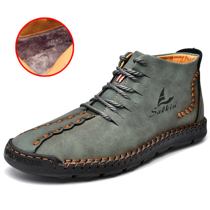 New Men's Martin Boots Plus Size Medium Leather Plus Velvet