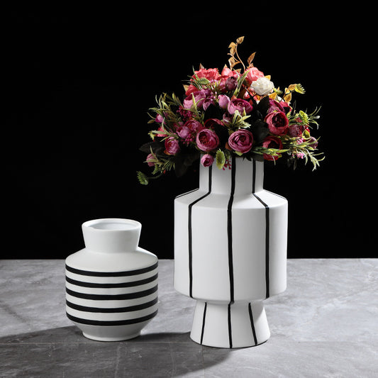 Black And White Striped Ceramic Vase Light Luxury Modern Home