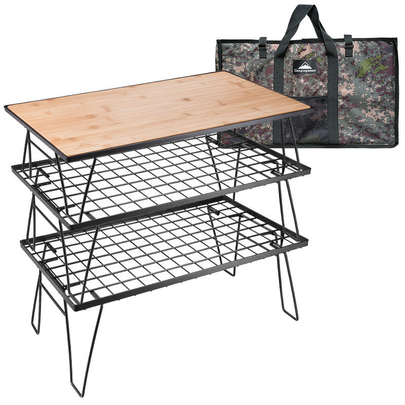 Outdoor Simple Folding Picnic Table Multi-layer Wrought Iron Rack