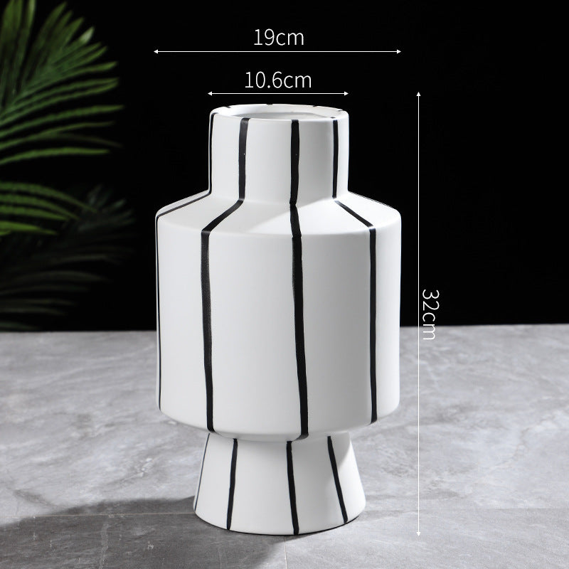 Black And White Striped Ceramic Vase Light Luxury Modern Home