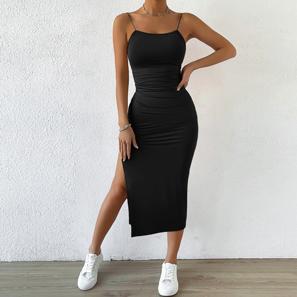 Suspender Dress Backless Slit One Step Sheath Dress