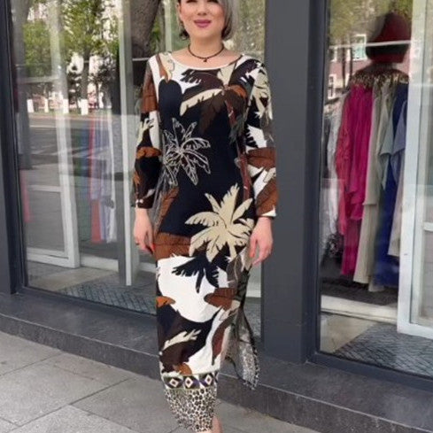 Commuter Round Neck Printed Plus Size Dress