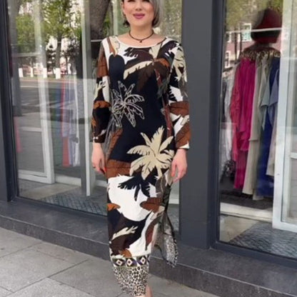 Commuter Round Neck Printed Plus Size Dress