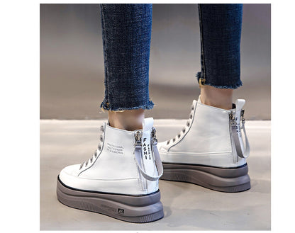 Women's All Match Leather Martin Boots Mid Tube Thick Sole