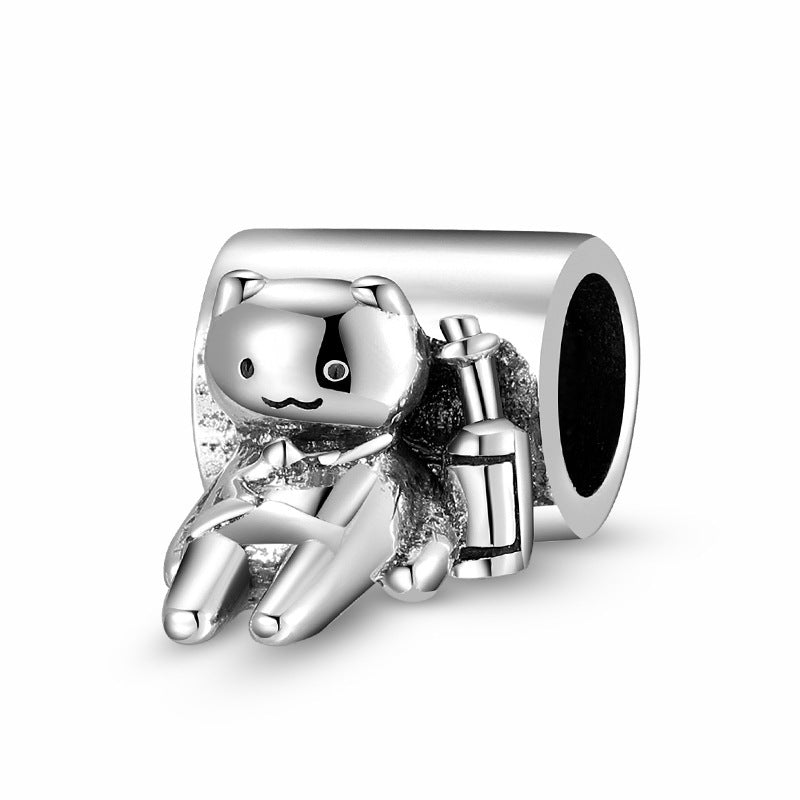 S925 Sterling Silver Beaded Toilet Bath Box Decadent Cat Bracelet Diy Accessories Beads