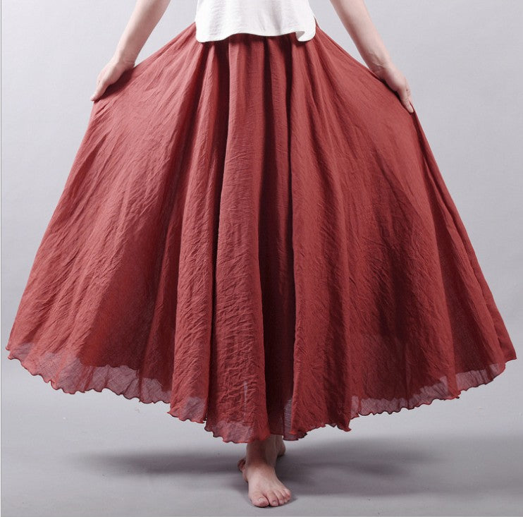 Mori Girl Art Plus Size Cotton And Linen Skirt Elastic Waist Linen A-line Skirt