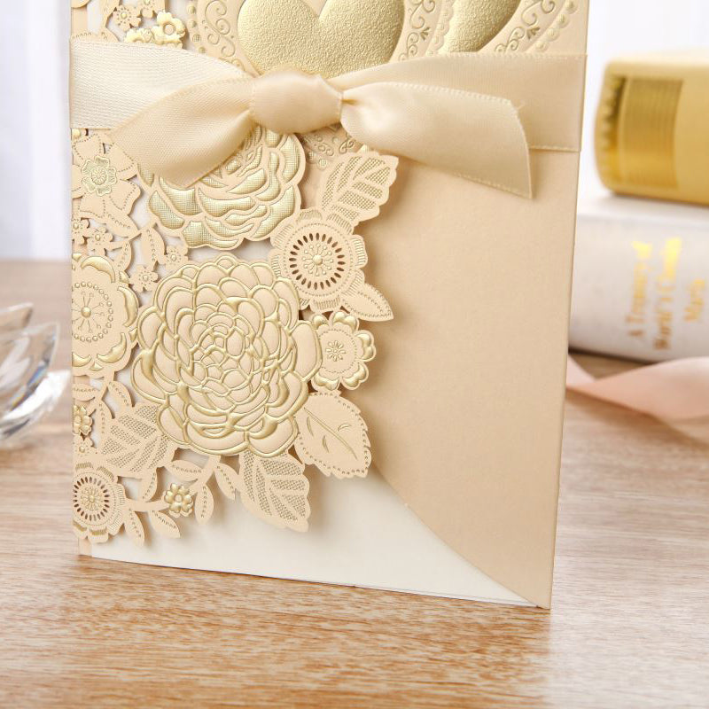 Embossed Vertical Ribbon Wedding Invitation Invitation