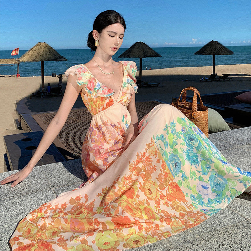Female Summer Sexy Hot Girl Hollow Backless Beach Vacation Dress