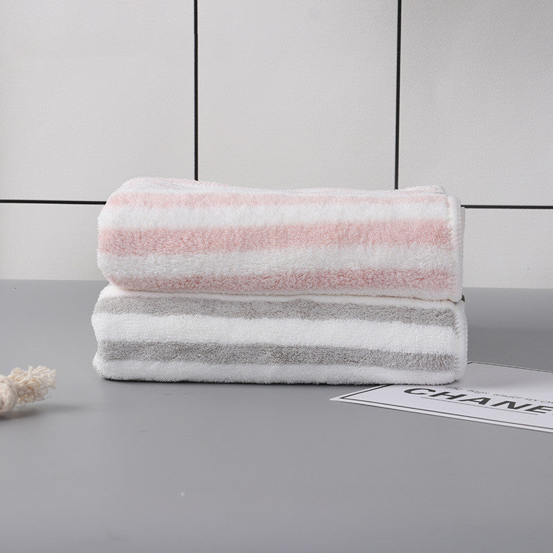 Fashion Coral Fleece Striped Towel Absorbent
