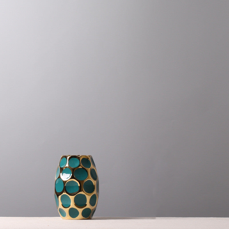 Beautiful Ceramic Gold aqua polka dots Pineapple Vase