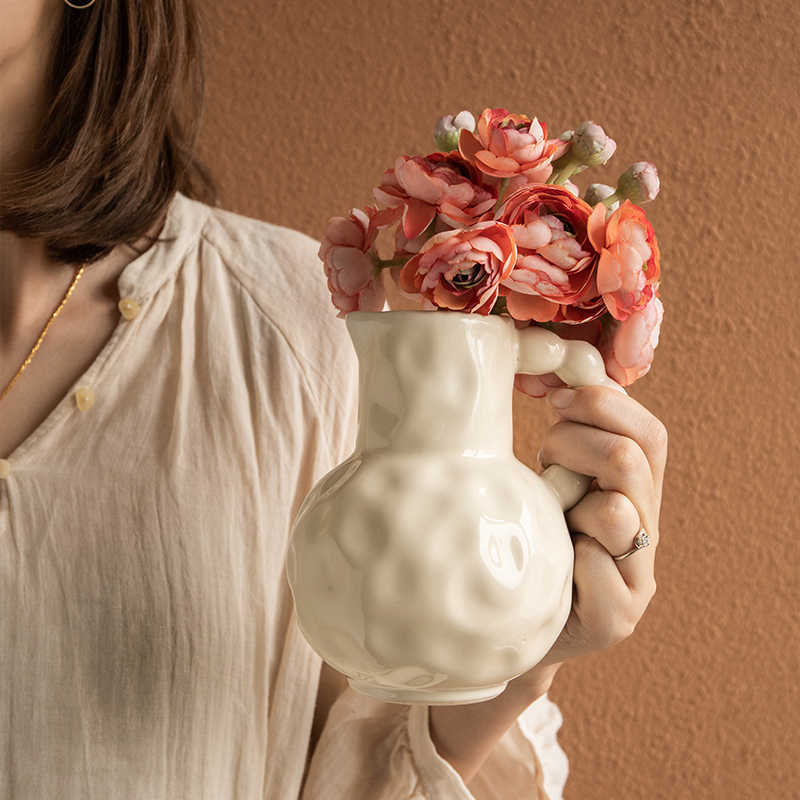 Vase Pearl Handle Ceramic Milk Pot Living Room Decorations