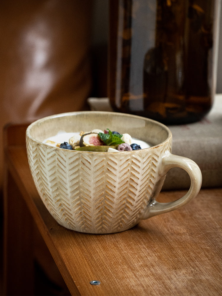 Retro Relief Breakfast Cup With Subtle Flaws