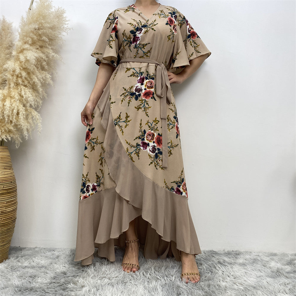 Plus Size Ladies Printed Chiffon Panel Fashion Dress