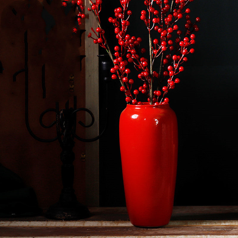 Ceramic Red Living Room Creative Home Decoration Fake Flower Vase