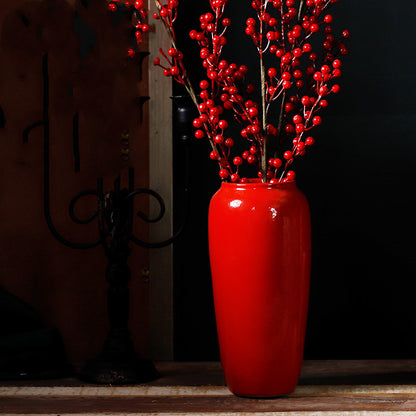 Ceramic Red Living Room Creative Home Decoration Fake Flower Vase