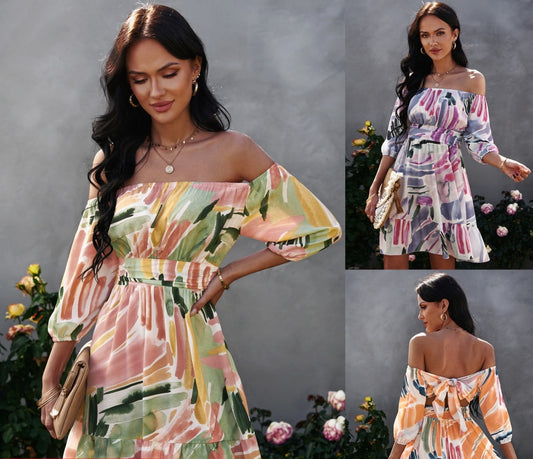 Women's Bow Open Back Print Wrap Dress