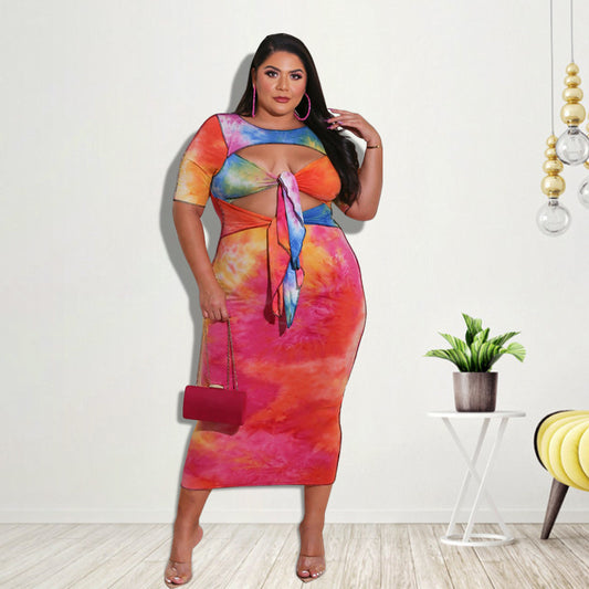 Plus Size Women's Kansuha Printed Fashion Dress