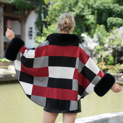 Fashion Autumn And Winter Imitation Fur Thickened Plaid Coat Knitted All-matching Fur Shawl