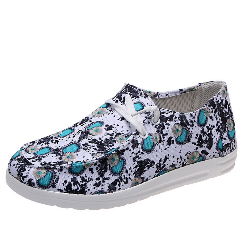 Loafers Women Sunflower Print Flats Casual Canvas Shoes Non-lace Lazy Shoes - FLIPSTYLEZLLC