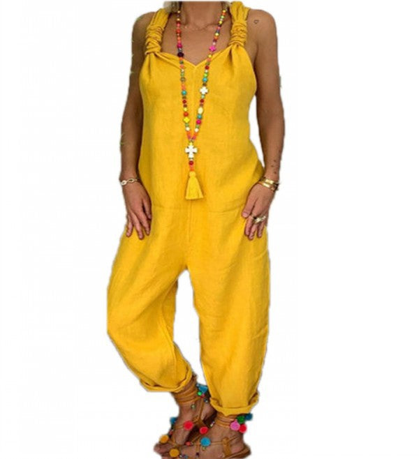 Loose Casual Women's Plus Size Linen Suspenders Pants