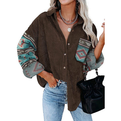 Women's Printed Plus Size Lapel Loose Clip