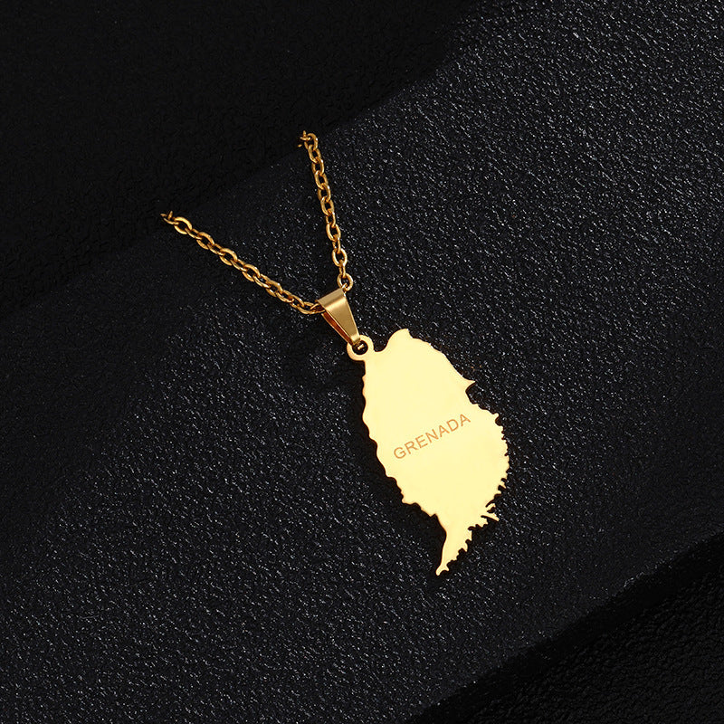 Stylish And Personalized Titanium Steel Smooth Golden Grenada Map