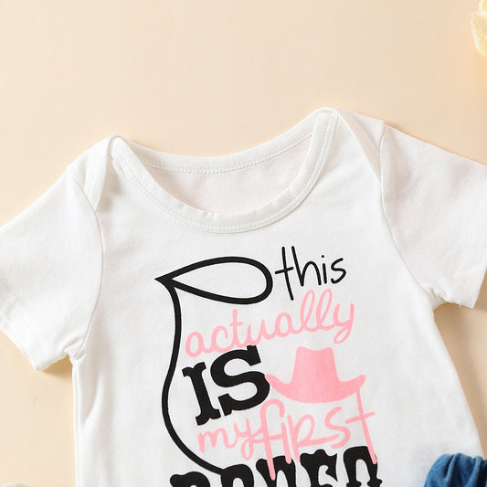 Girls' Summer Casual Suit Short Sleeved Kazakhstan Denim Shorts Two-piece Set