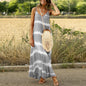 Women's Sexy Orange Printed Striped Plus Size Maxi Loose Dress