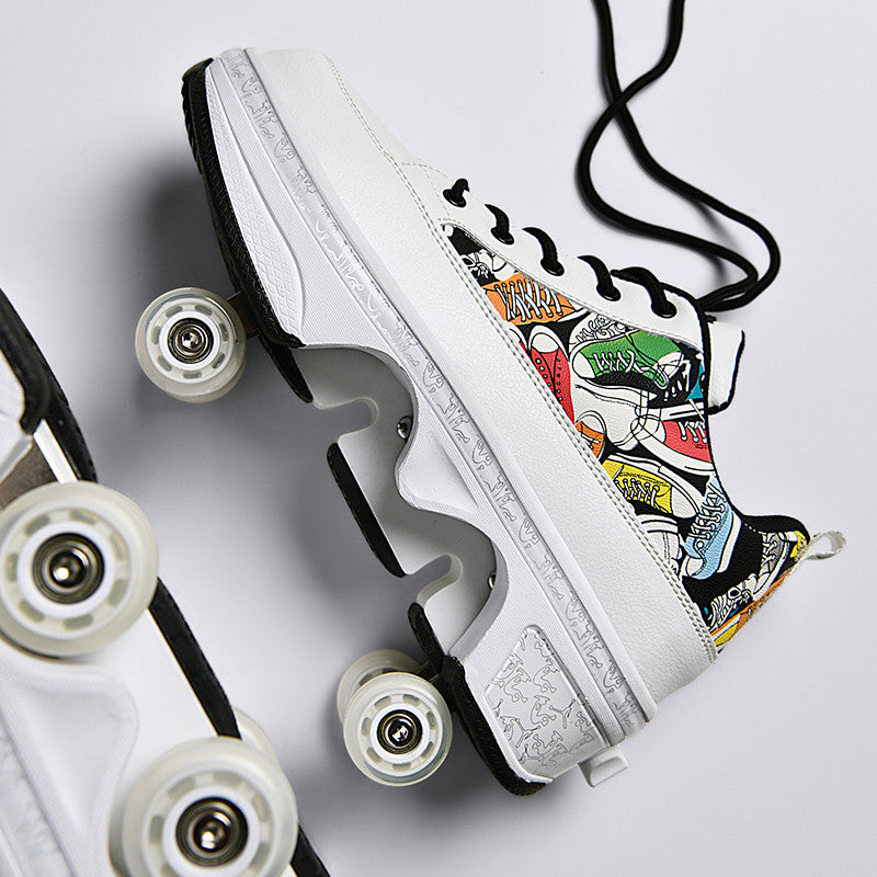 Shoes Transformative Shoes Four-wheel Dual-use Skates Double-row Heelys Roller Skating The Skating Shoes