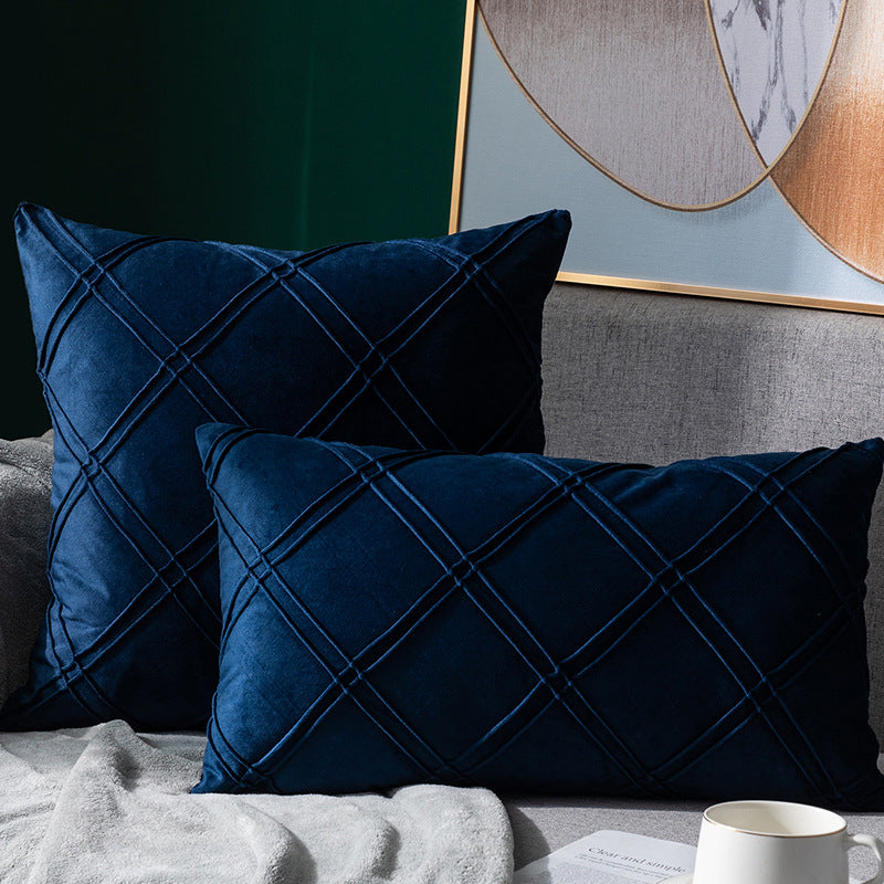 Pure Color Velvet Plaid Pillowcase Home Sofa Bedside Pillow Short Plush Cushion