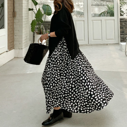 Plus Size Women's Long-sleeved T-shirt Stitching Print Big Swing Dress