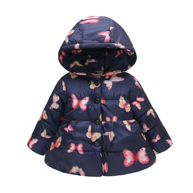 Girls' Hooded Fashion Printed Cotton-padded Jacket