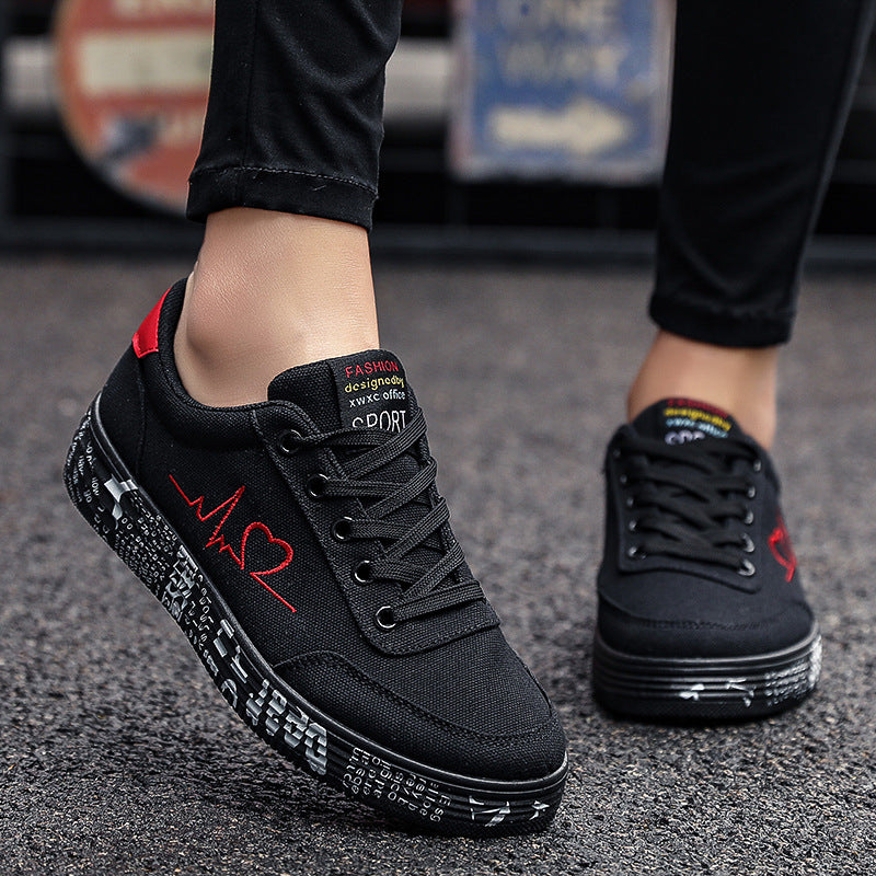 Love Print Canvas Shoes Women Men Flats Lace-up Casual Shoes Lover Sports Shoes Valentines Day - FLIPSTYLEZLLC