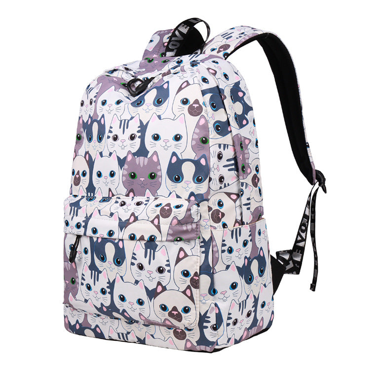 Cartoon Big Head Cat Print Backpack