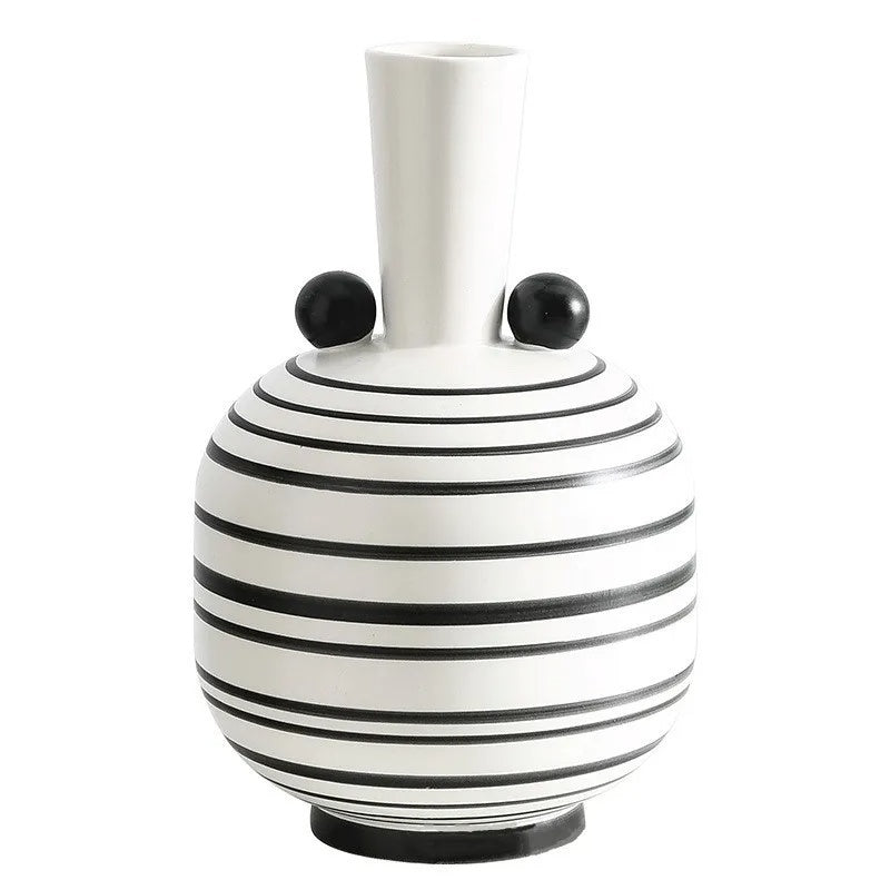 Simple Ceramic Vase Creative Hand-painted Black And White Striped Ornaments