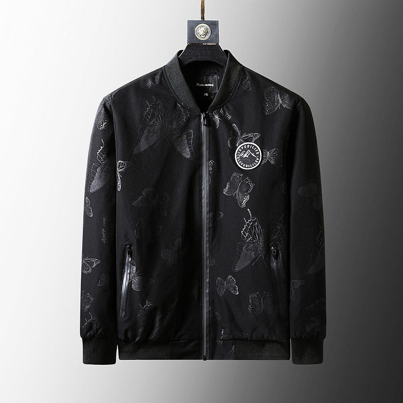 BLACK  Plus Size Loose Clothes Men's Stand-up Collar Jacket