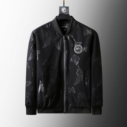 BLACK  Plus Size Loose Clothes Men's Stand-up Collar Jacket