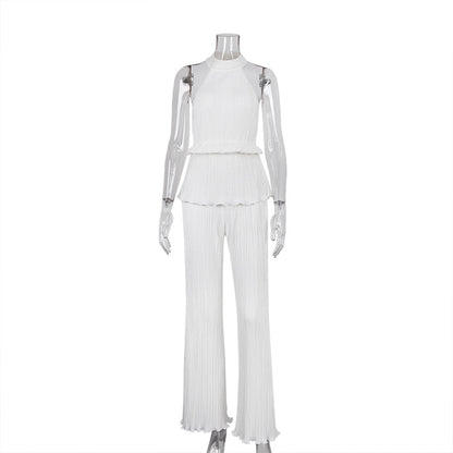Pleated High Waist Wide Leg Pants Suit Women